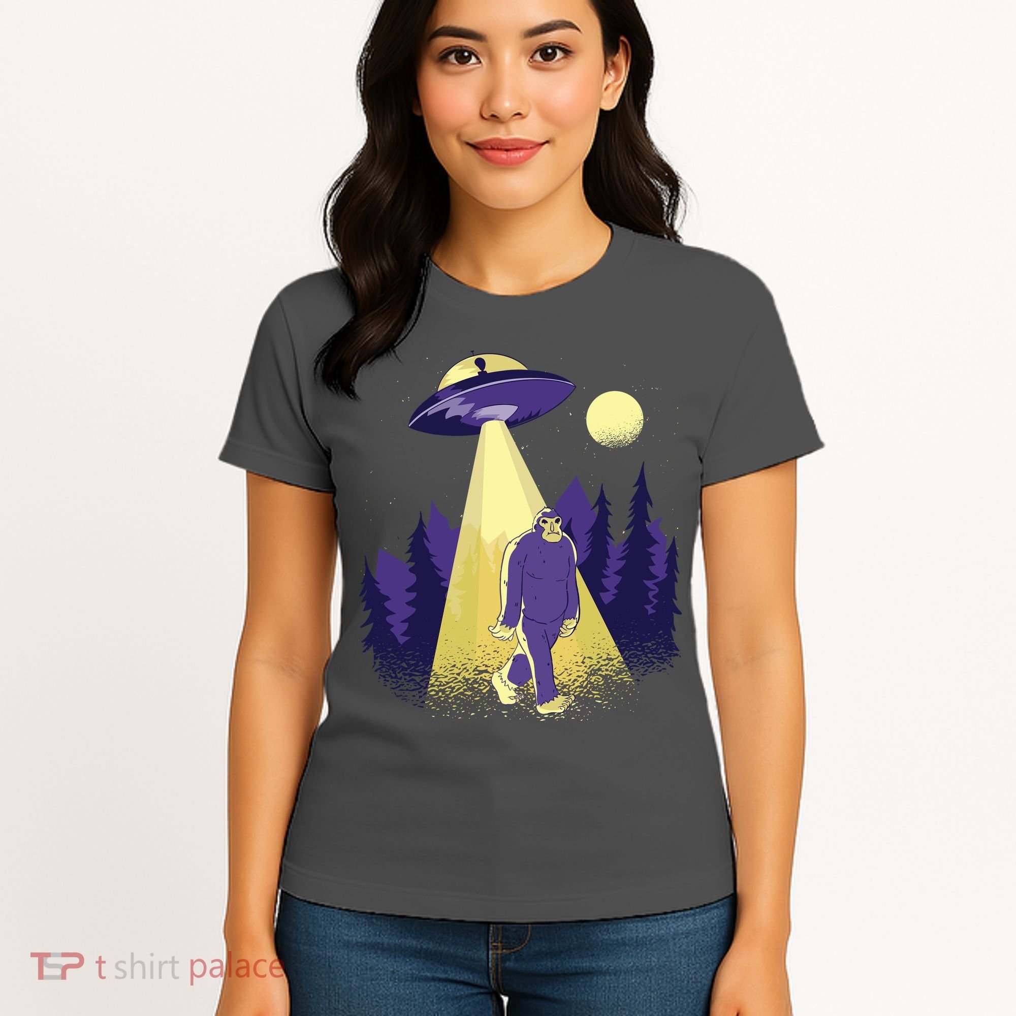 Aliens Kidnapping Bigfoot Women's T-Shirt