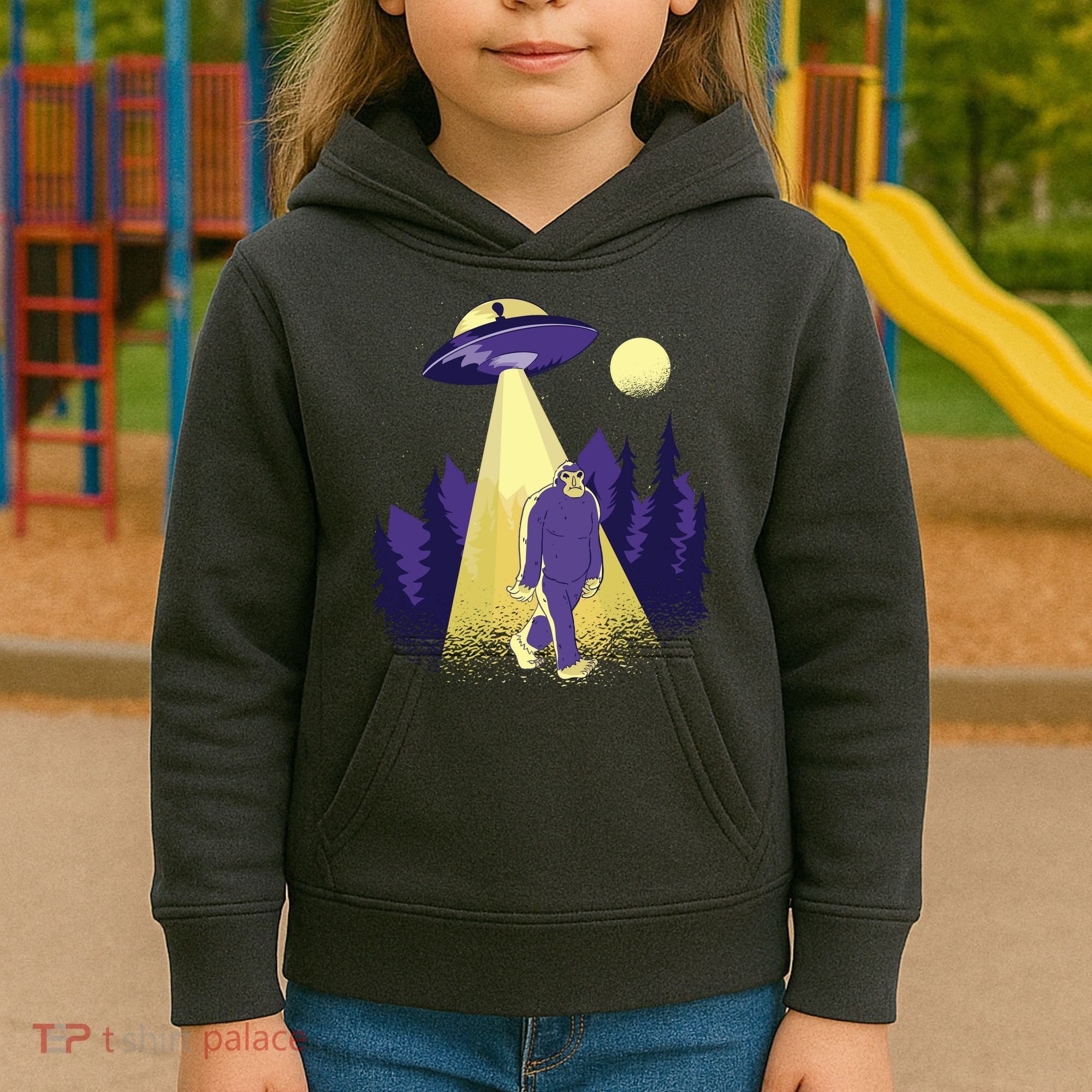 Aliens Kidnapping Bigfoot Kids Hoodie
