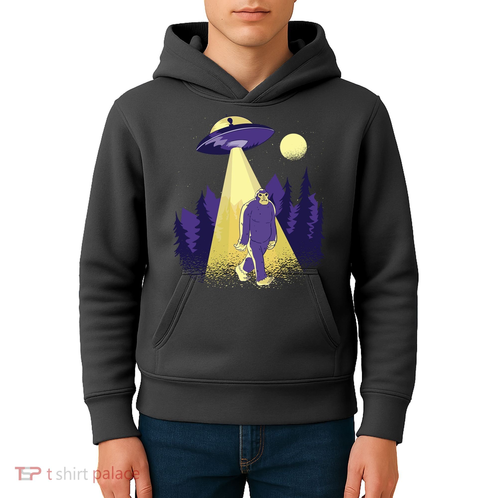 Aliens Kidnapping Bigfoot Kids Hoodie