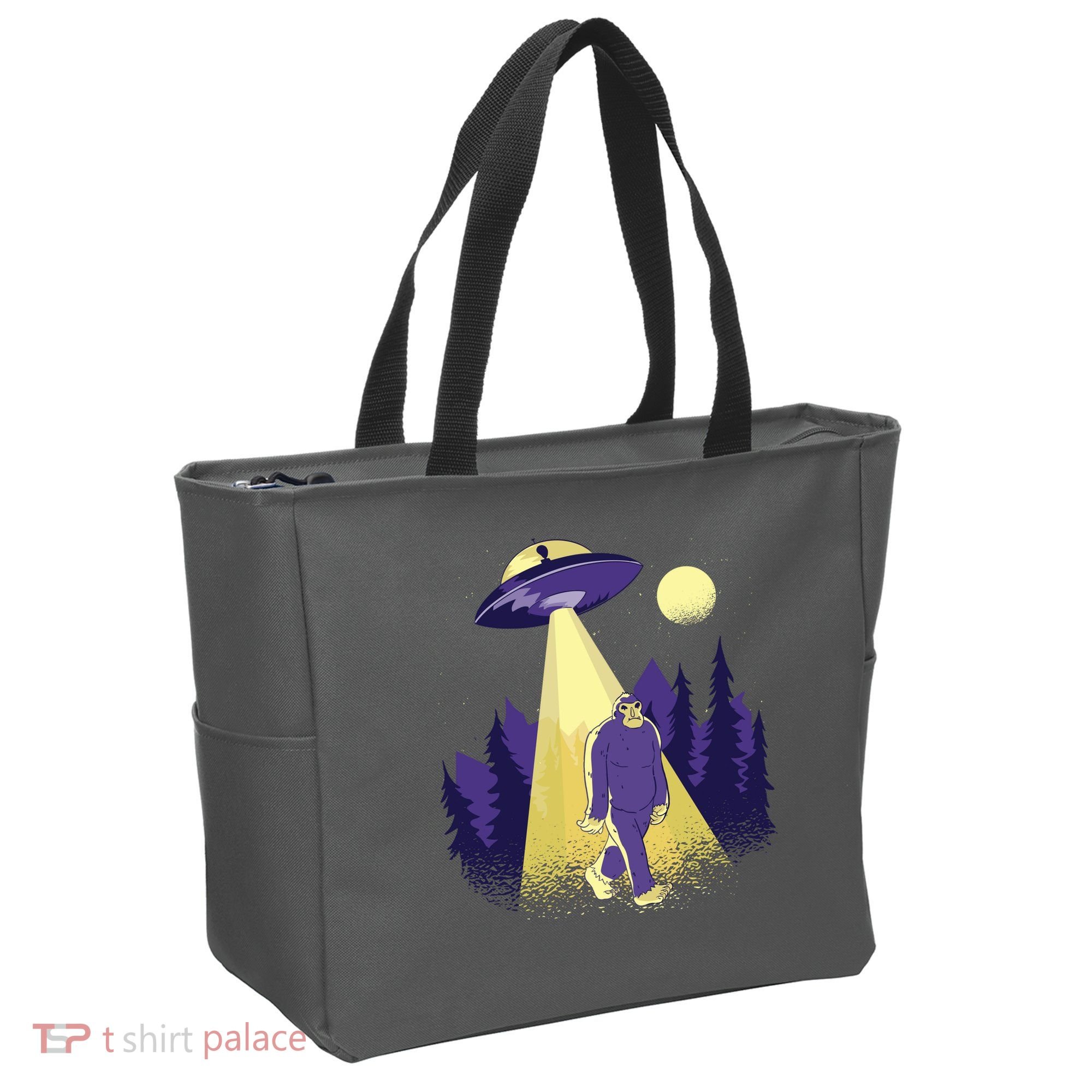 Aliens Kidnapping Bigfoot Tote Bag