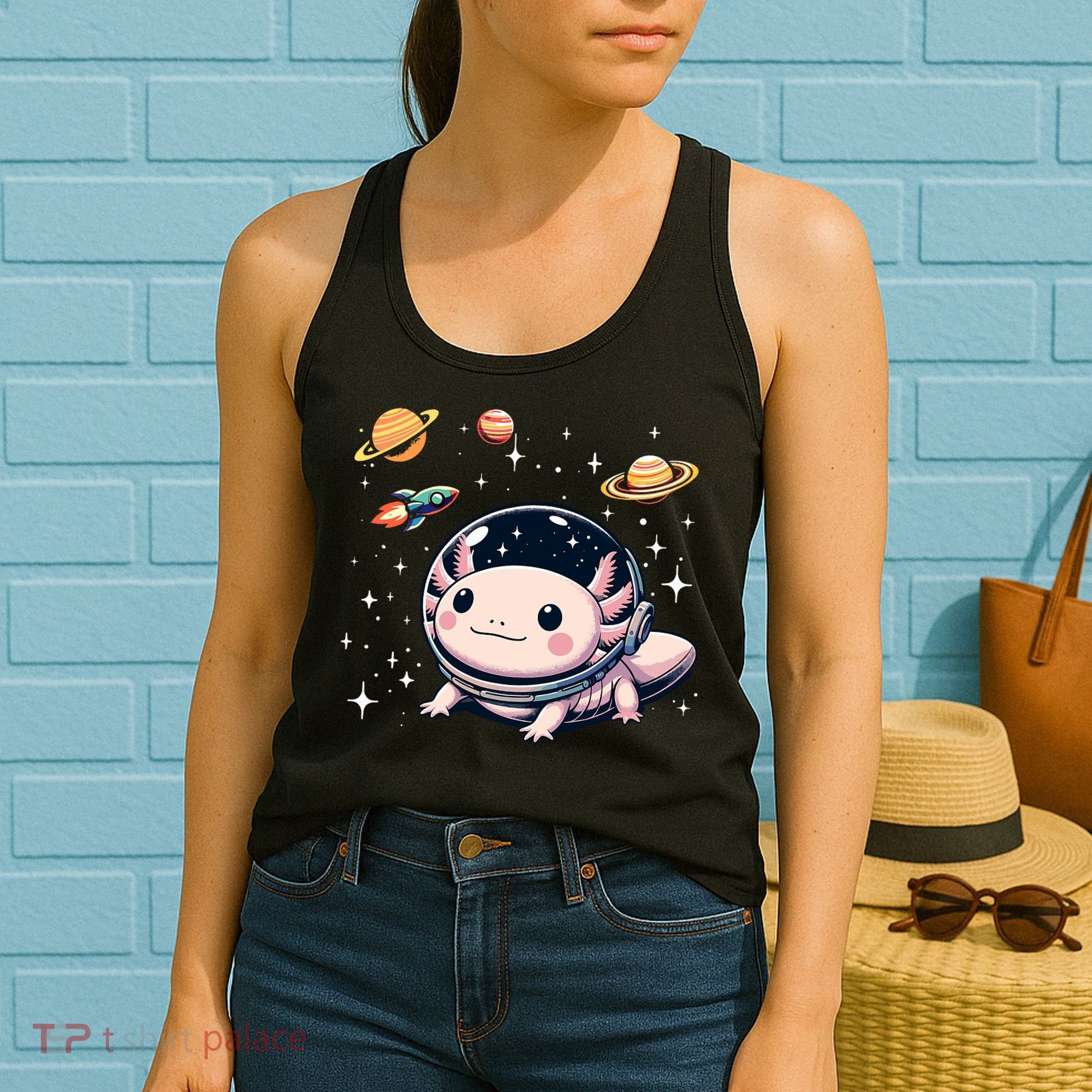 Axolotl Kawaii Cute Axolotls Astronaut Planets Space Women's Tank Top