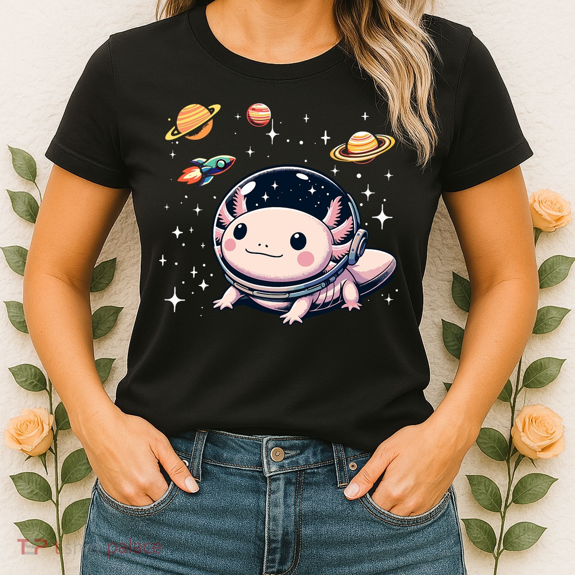 Axolotl Kawaii Cute Axolotls Astronaut Planets Space Women's T-Shirt