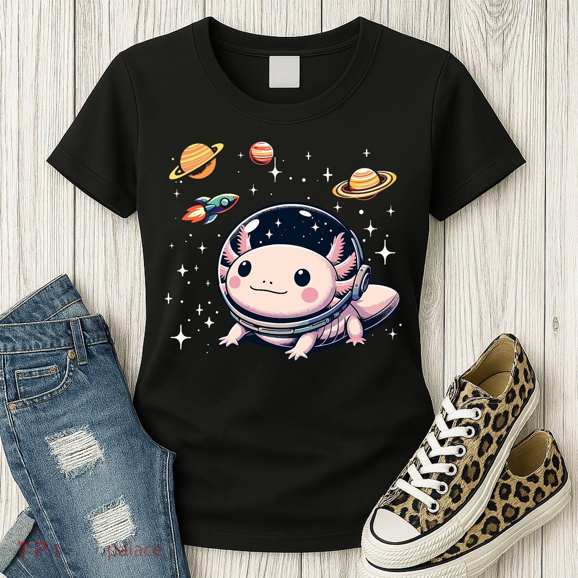 Axolotl Kawaii Cute Axolotls Astronaut Planets Space Women's T-Shirt