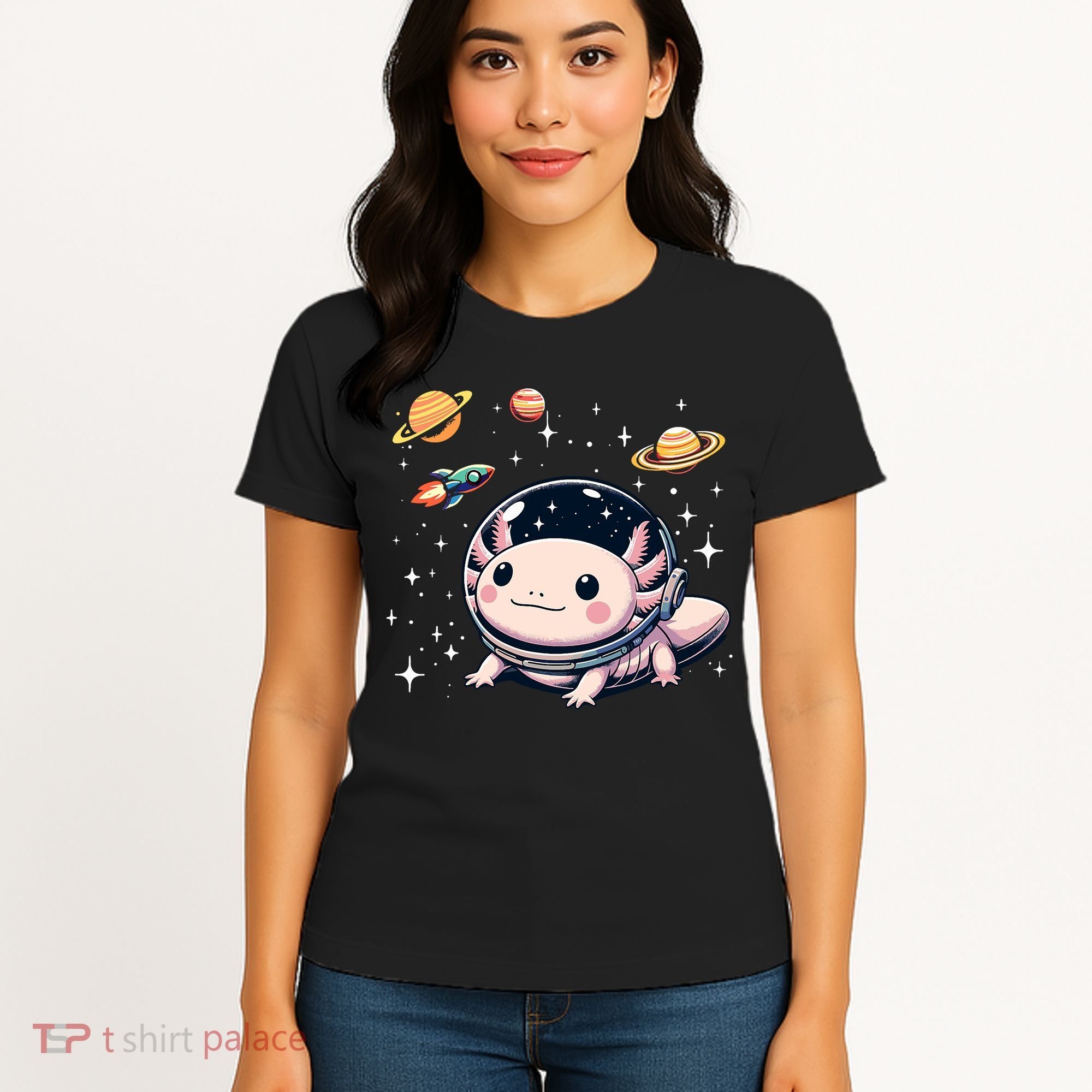 Axolotl Kawaii Cute Axolotls Astronaut Planets Space Women's T-Shirt
