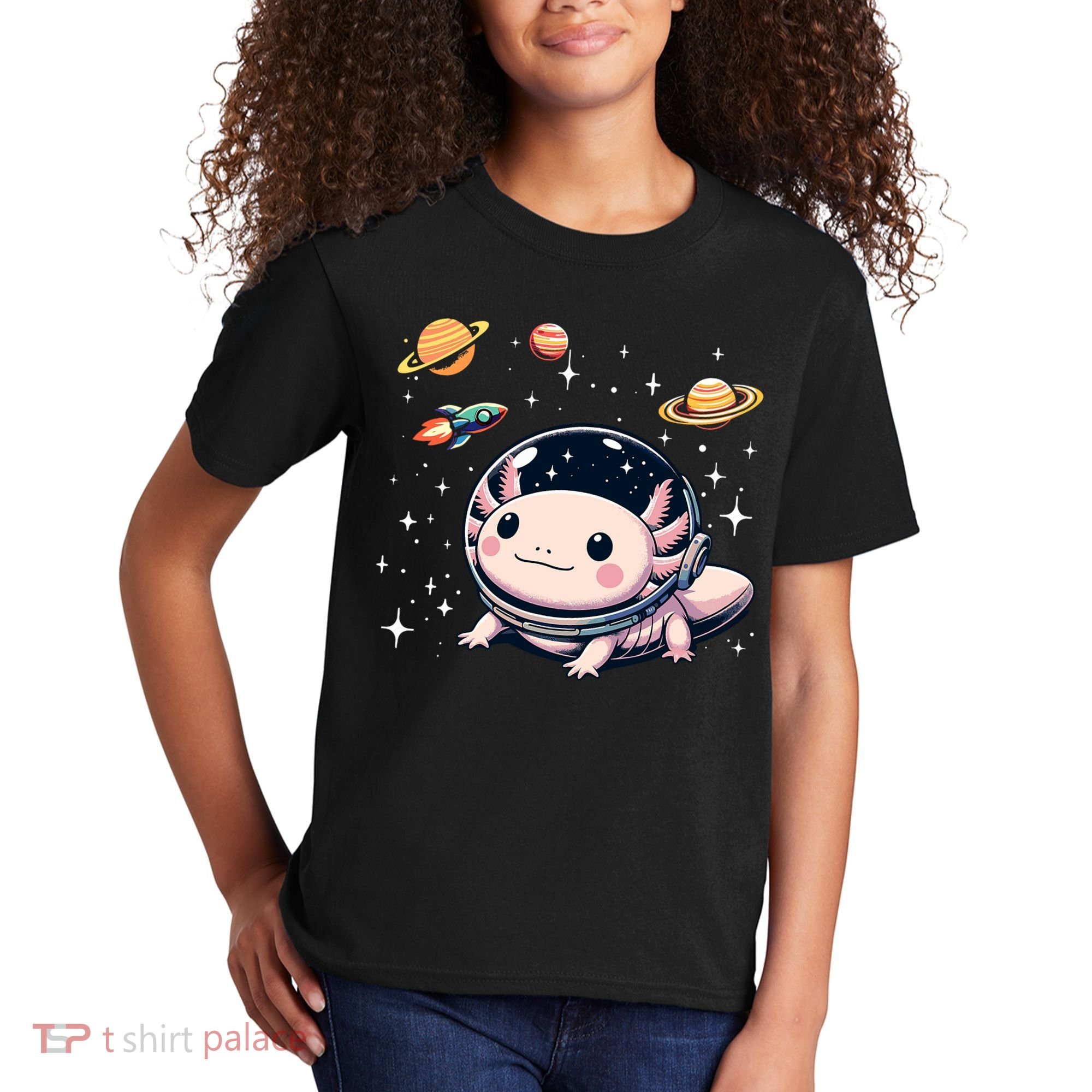 Axolotl Kawaii Cute Axolotls Astronaut Planets Space Kids T-Shirt