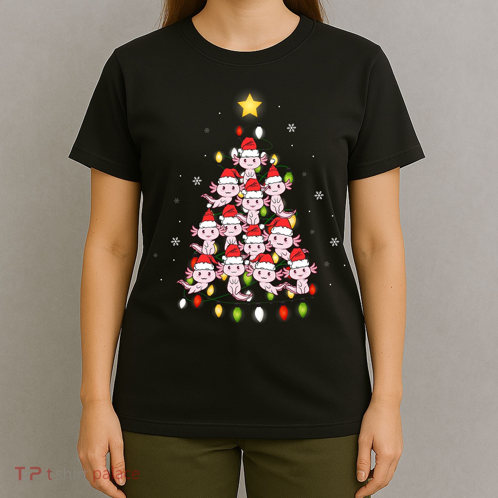 Axolotl Kawaii Christmas Tree Lights Pajama Xmas Tree T-Shirt