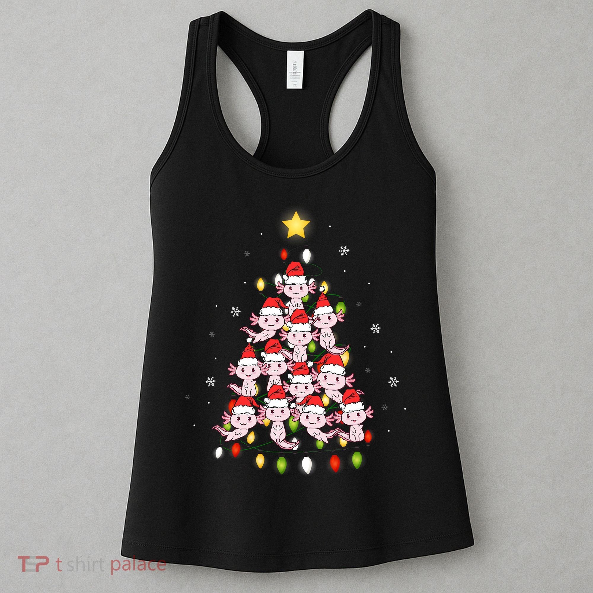 Axolotl Kawaii Christmas Tree Lights Pajama Xmas Tree Women's Tank Top