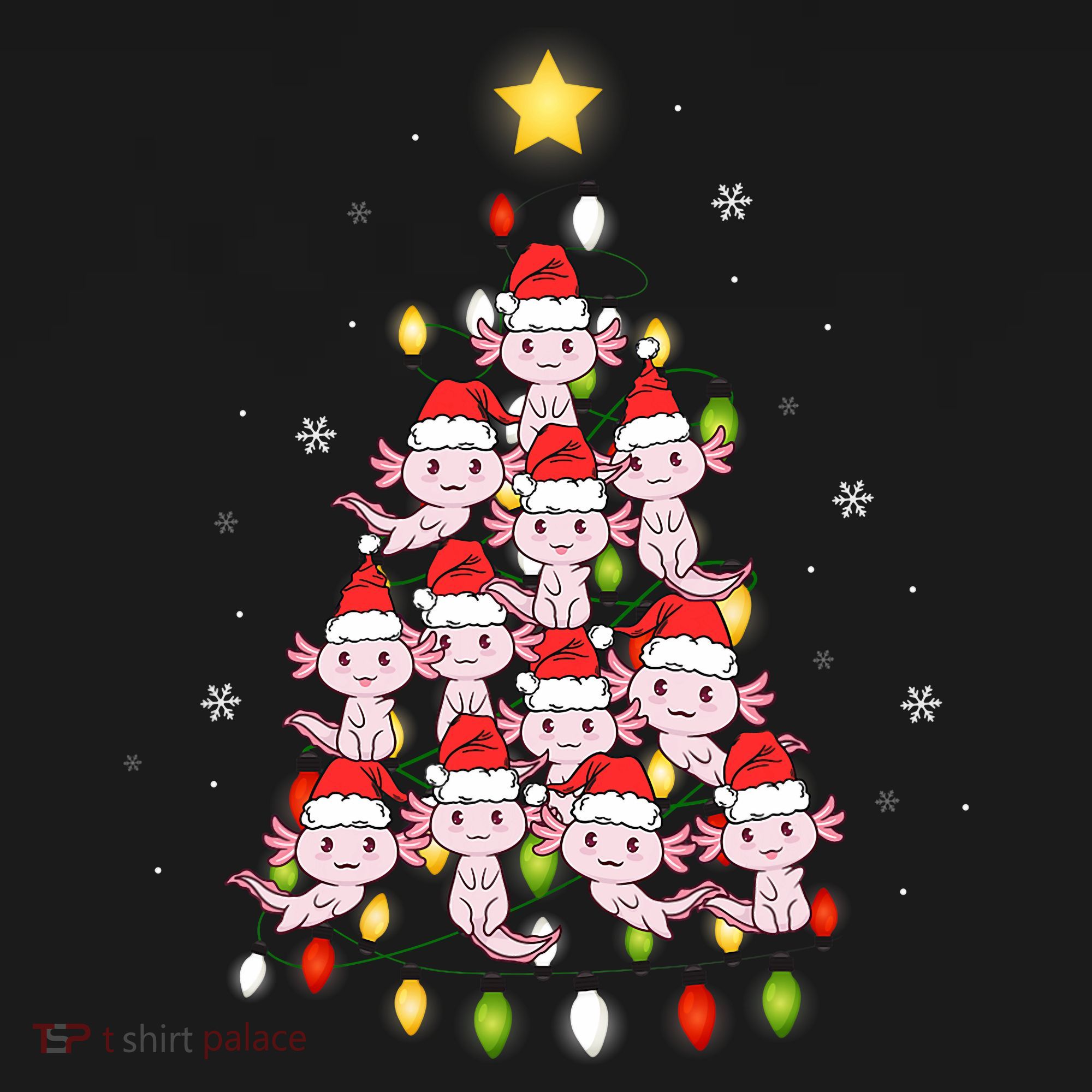 Axolotl Kawaii Christmas Tree Lights Pajama Xmas Tree Women's Tank Top