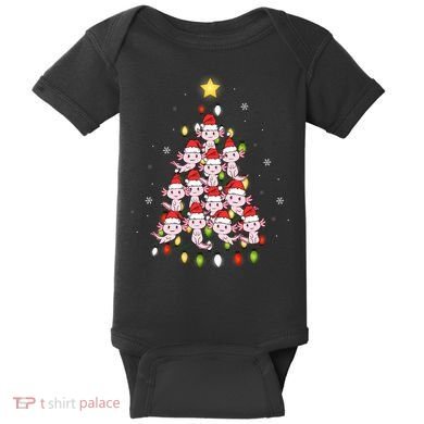 Axolotl Kawaii Christmas Tree Lights Pajama Xmas Tree Baby Bodysuit
