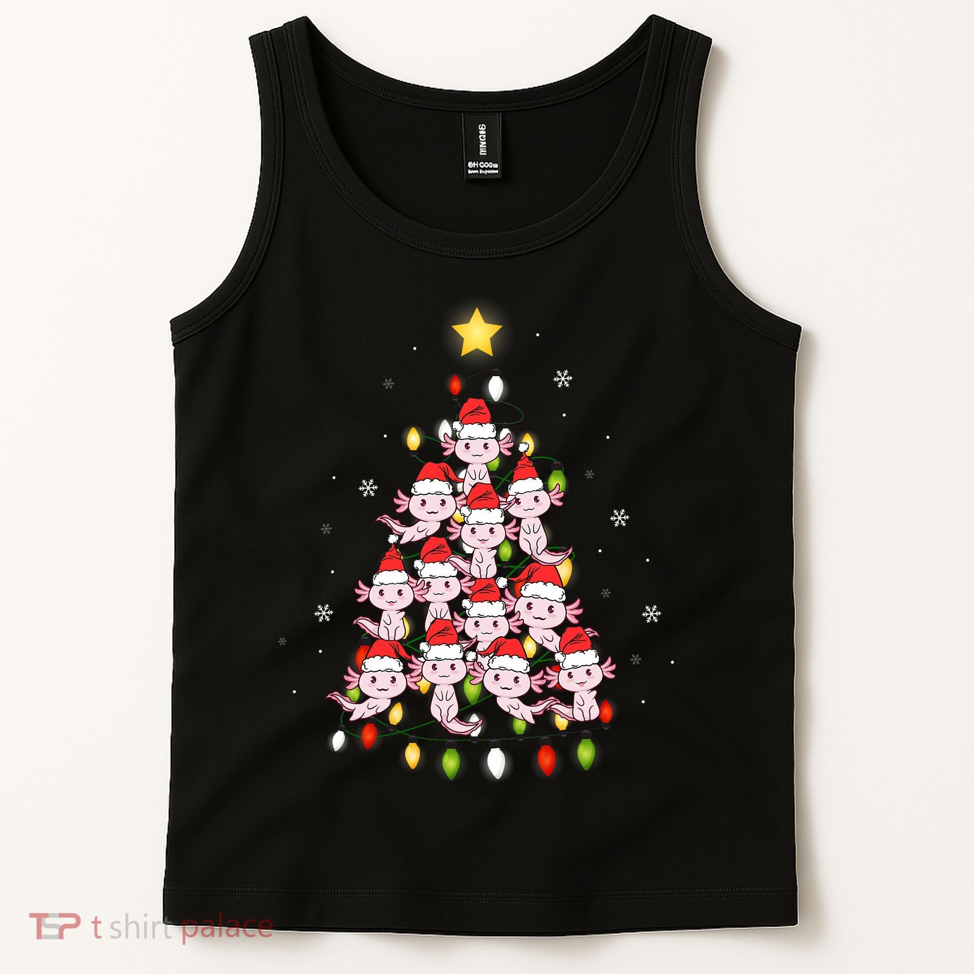 Axolotl Kawaii Christmas Tree Lights Pajama Xmas Tree Tank Top