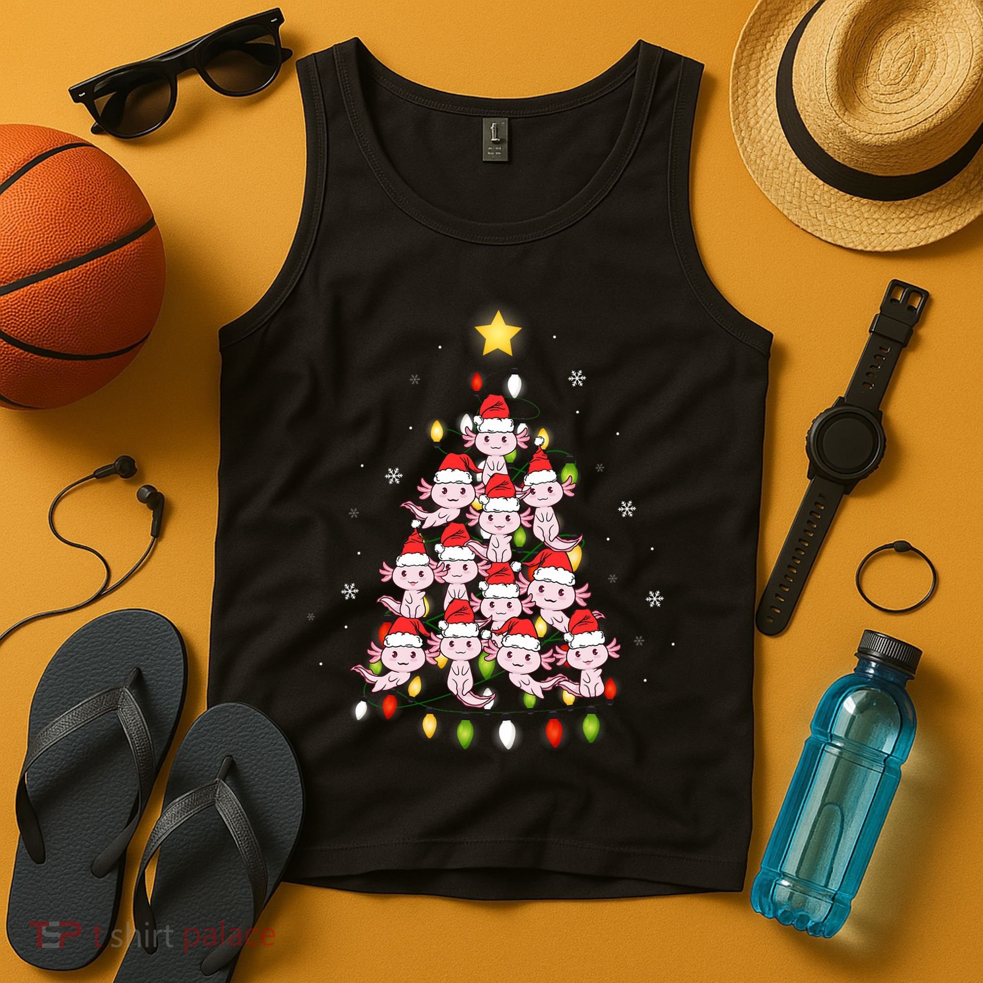 Axolotl Kawaii Christmas Tree Lights Pajama Xmas Tree Tank Top