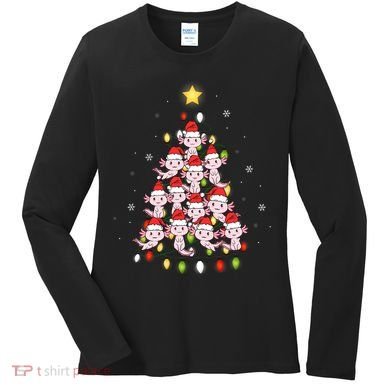 Axolotl Kawaii Christmas Tree Lights Pajama Xmas Tree Women's Long Sleeve Shirt