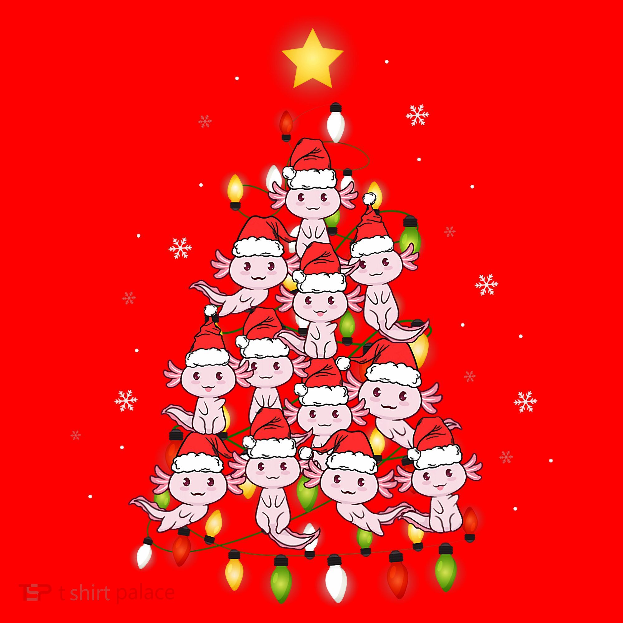 Axolotl Kawaii Christmas Tree Lights Pajama Xmas Tree Santa Hat