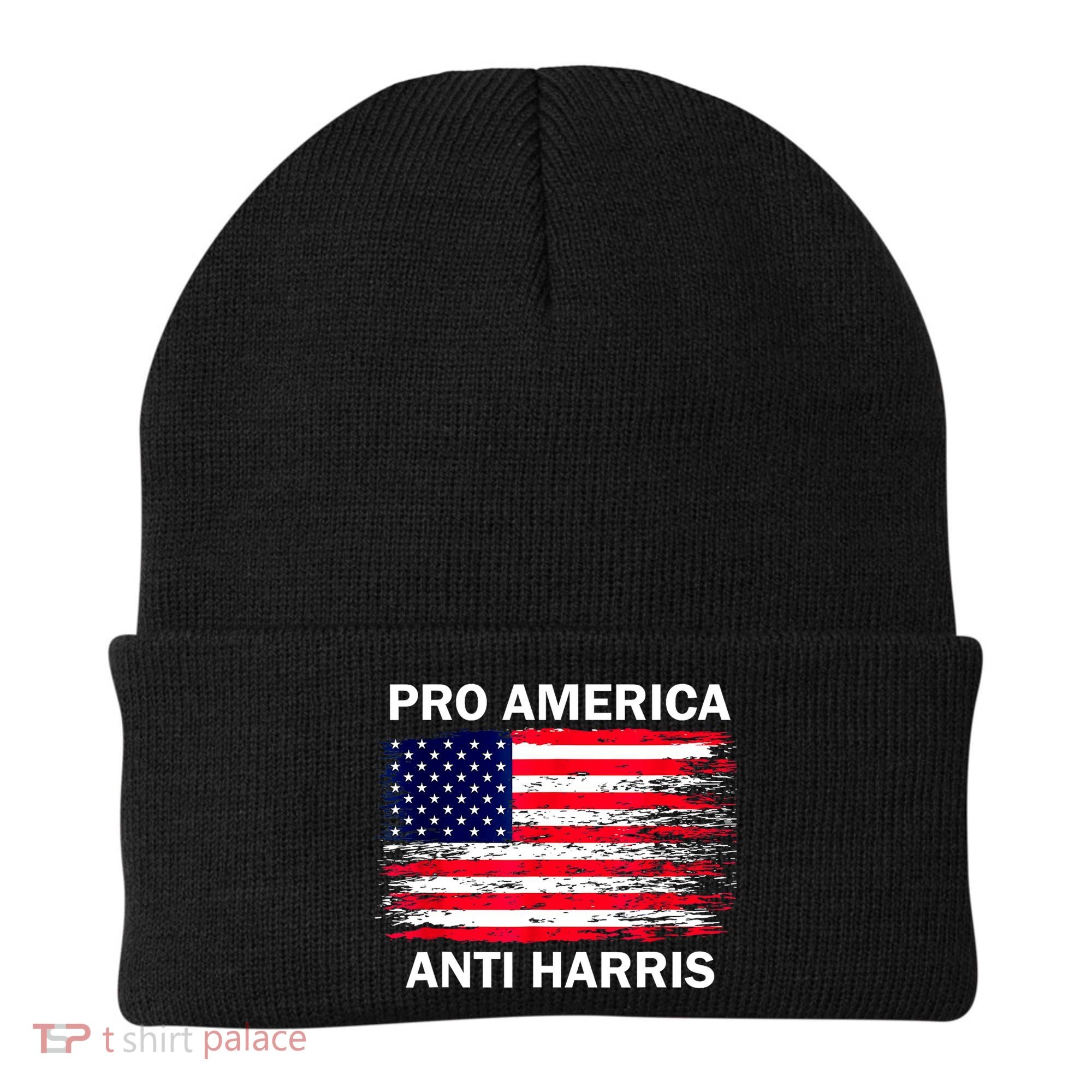 Anti Kamala Harris Pro America Flag Kamala Harris Gift Beanie