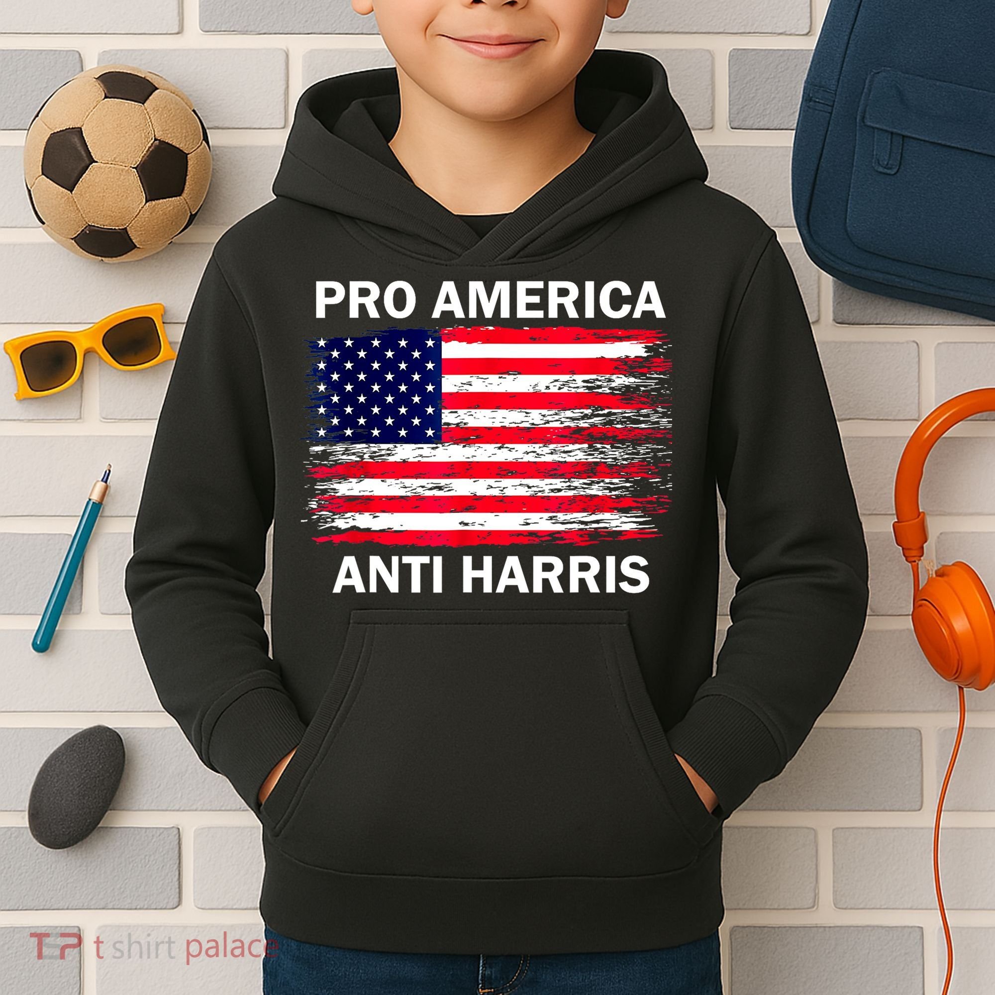 Anti Kamala Harris Pro America Flag Kamala Harris Gift Kids Hoodie