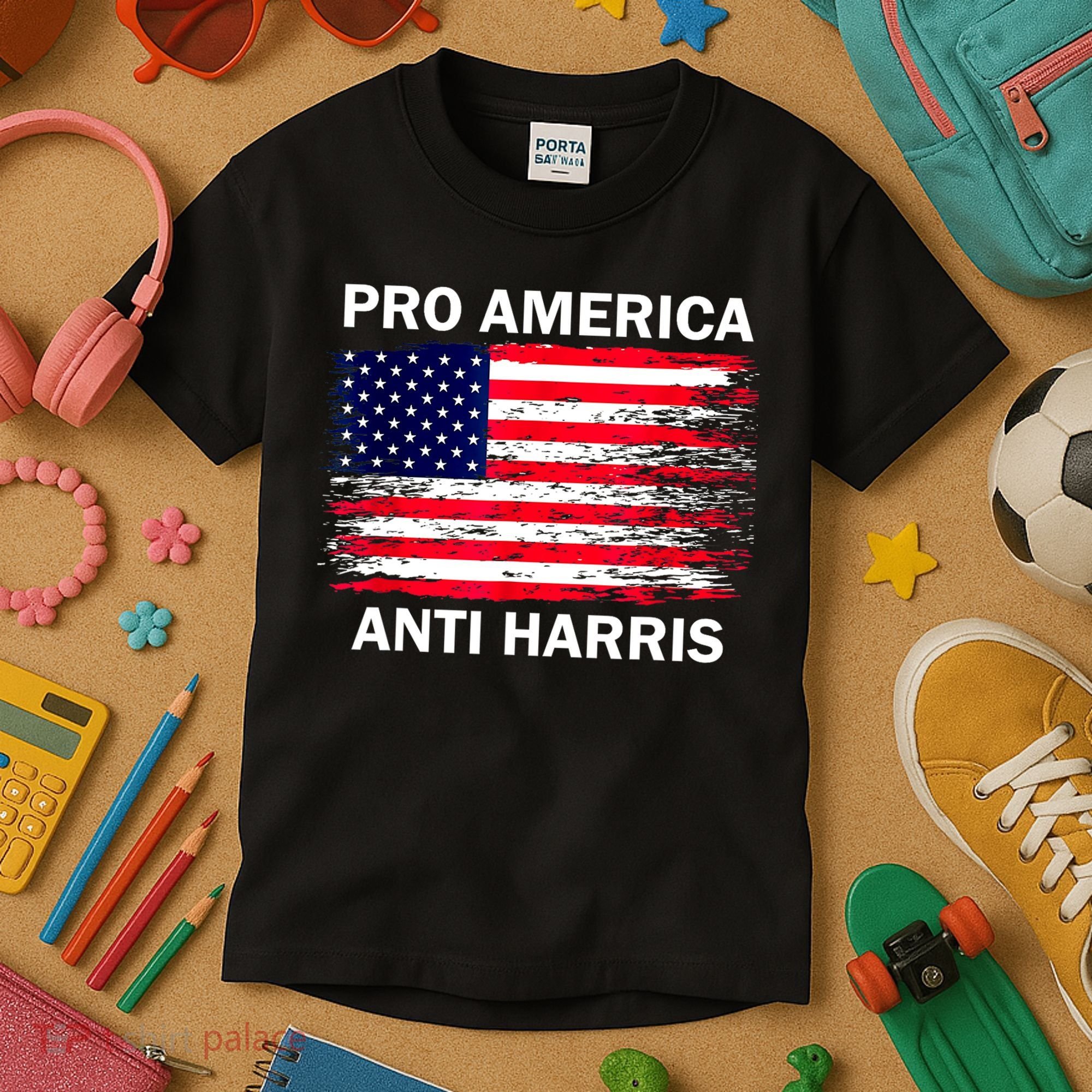 Anti Kamala Harris Pro America Flag Kamala Harris Gift Kids T-Shirt