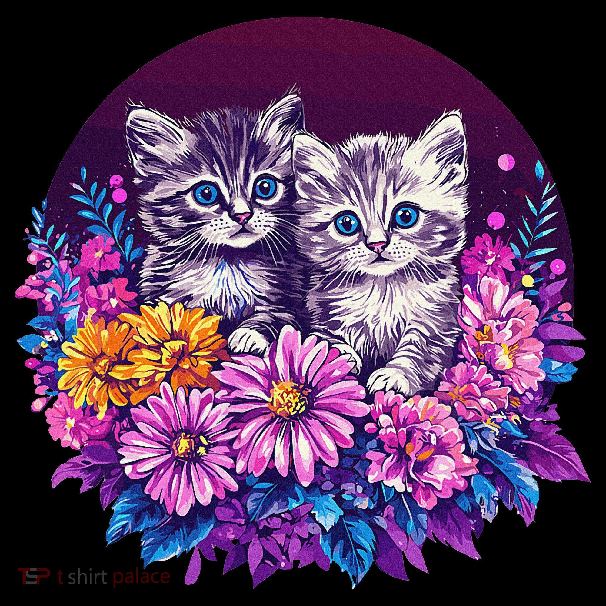 Adorable Kittens In Vibrant Floral Setting Stripe Pom Pom Beanie