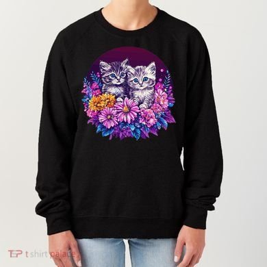 Adorable Kittens In Vibrant Floral Setting Women's Sweatshirt
