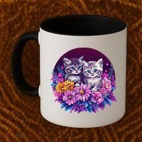 Adorable Kittens In Vibrant Floral Setting Coffee Mug thumb 2