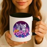 Adorable Kittens In Vibrant Floral Setting Coffee Mug thumb 3