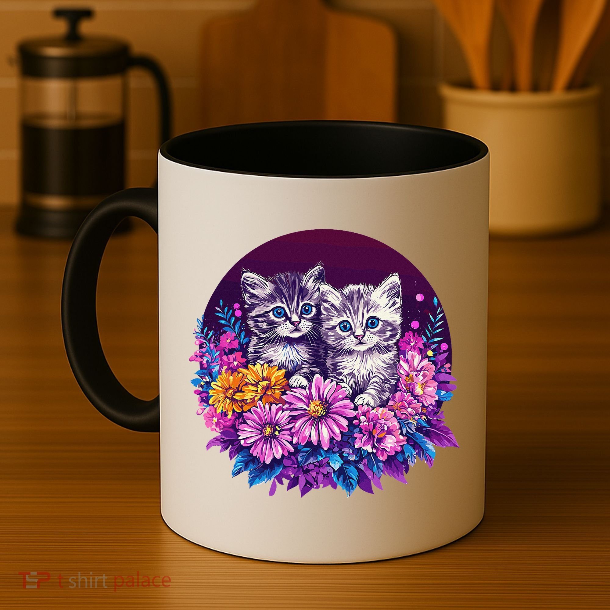 Adorable Kittens In Vibrant Floral Setting Coffee Mug