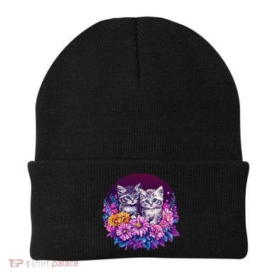 Adorable Kittens In Vibrant Floral Setting Beanie