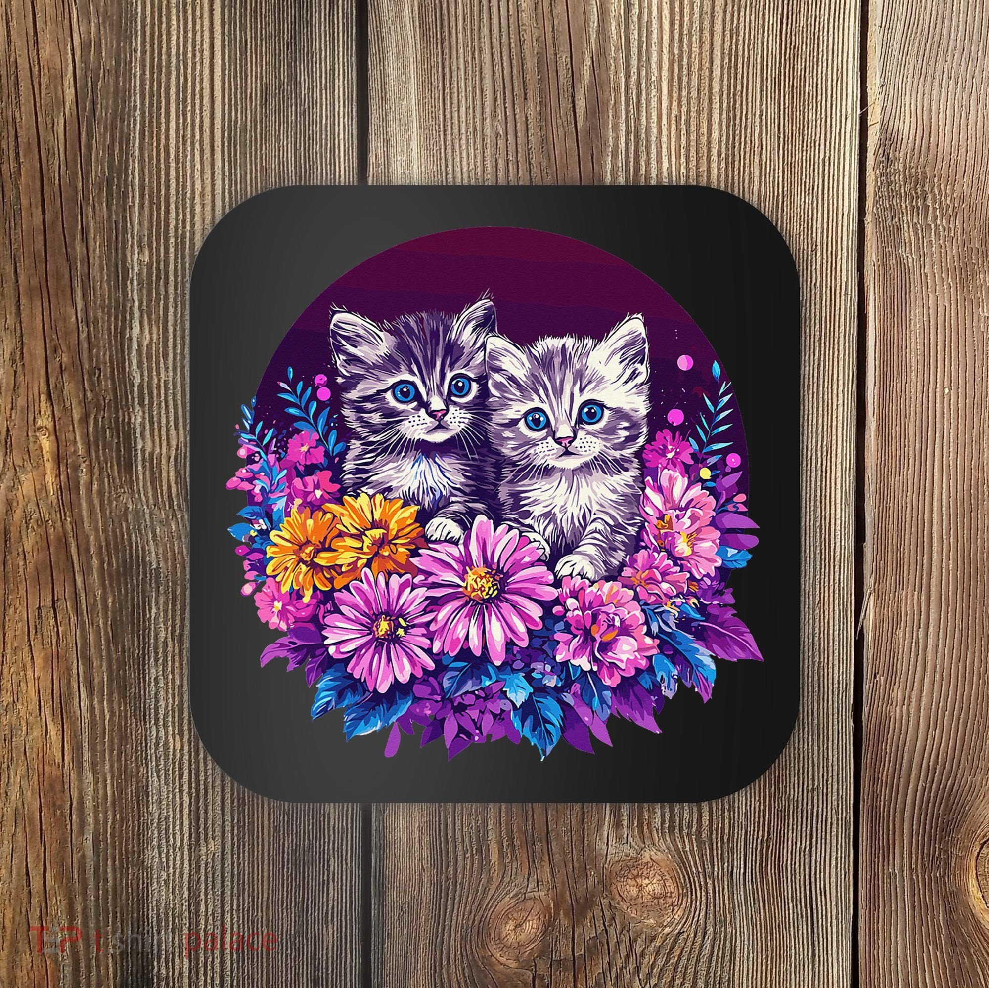 Adorable Kittens In Vibrant Floral Setting Coaster