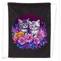 Adorable Kittens In Vibrant Floral Setting Drawstring Bag thumb 0