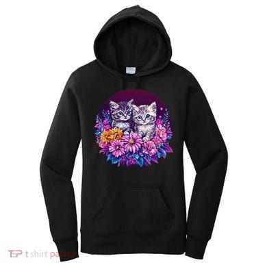 Adorable Kittens In Vibrant Floral Setting Women's Hoodie