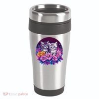 Adorable Kittens In Vibrant Floral Setting 16oz Travel Tumbler thumb 0