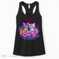 Adorable Kittens In Vibrant Floral Setting Women's Tank Top thumb 0