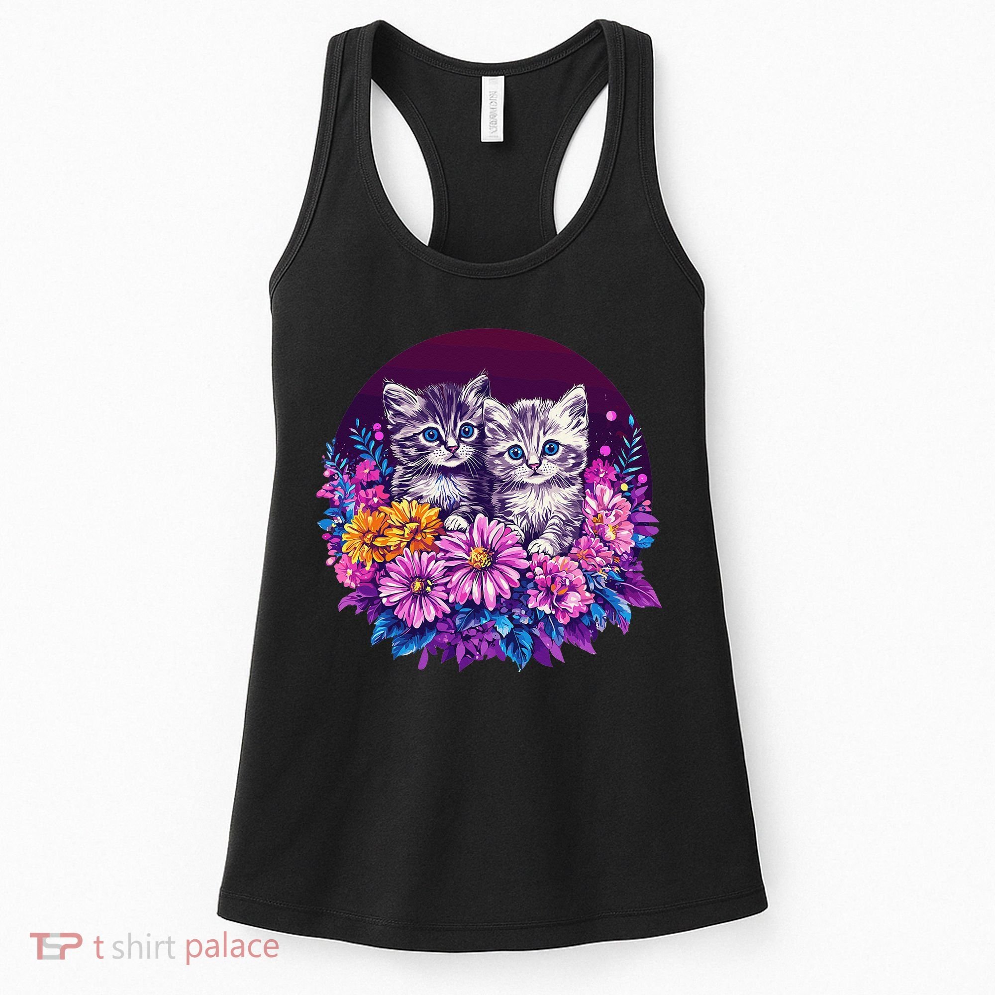 Adorable Kittens In Vibrant Floral Setting Women's Tank Top