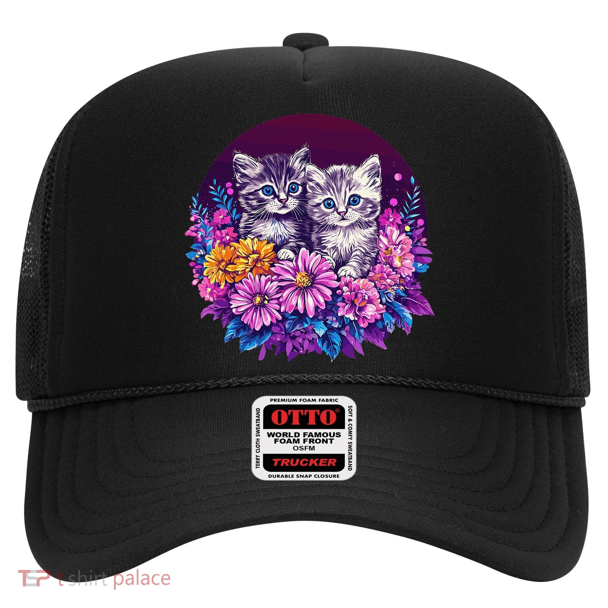Adorable Kittens In Vibrant Floral Setting Hat