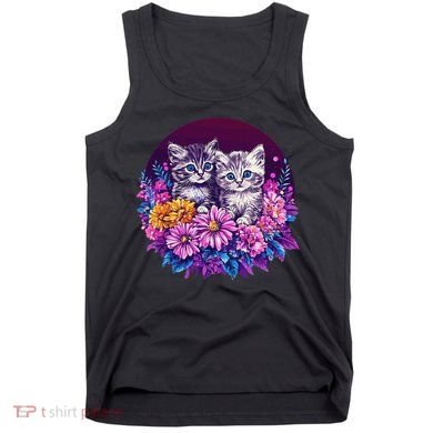 Adorable Kittens In Vibrant Floral Setting Tank Top