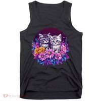 Adorable Kittens In Vibrant Floral Setting Tank Top thumb 0