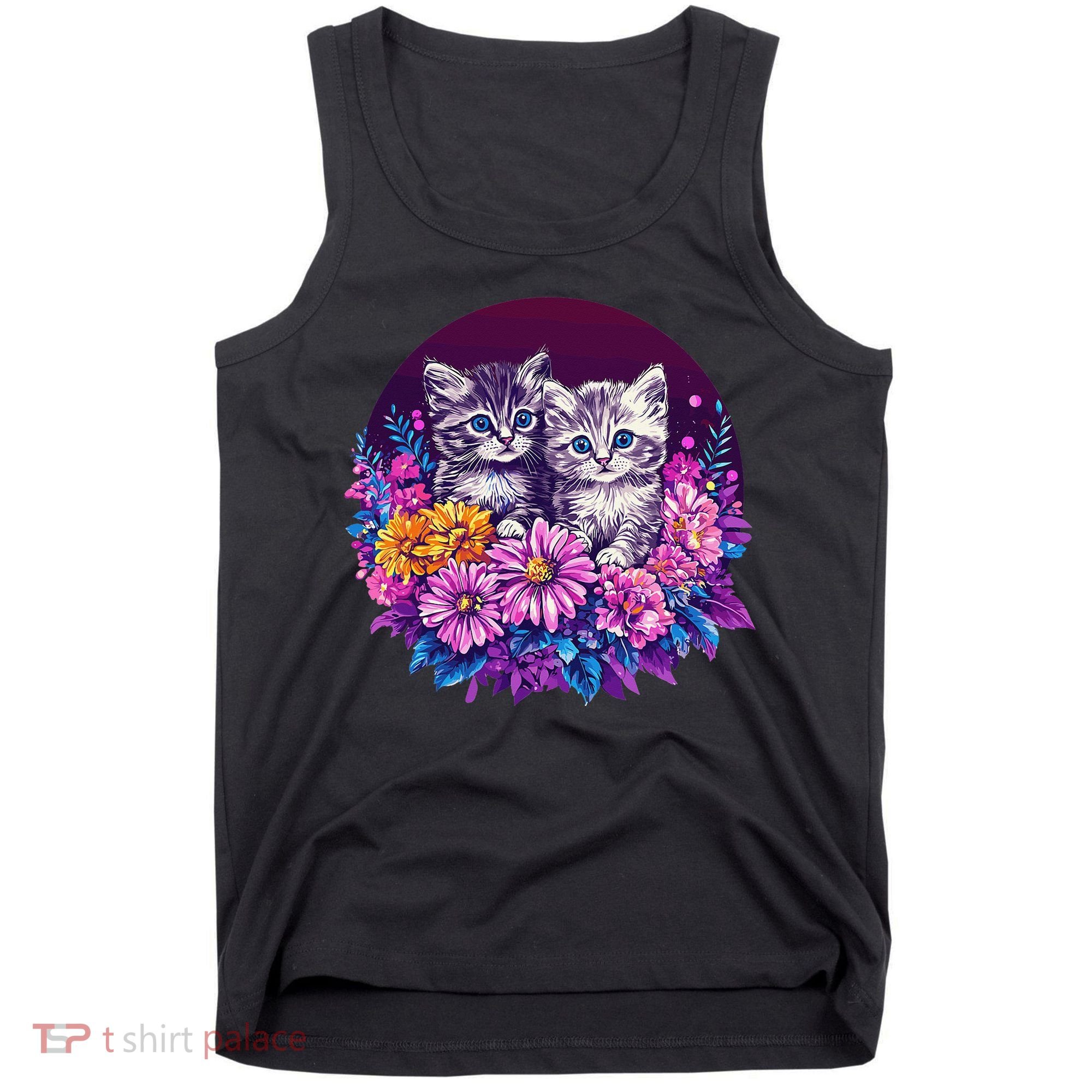 Adorable Kittens In Vibrant Floral Setting Tank Top