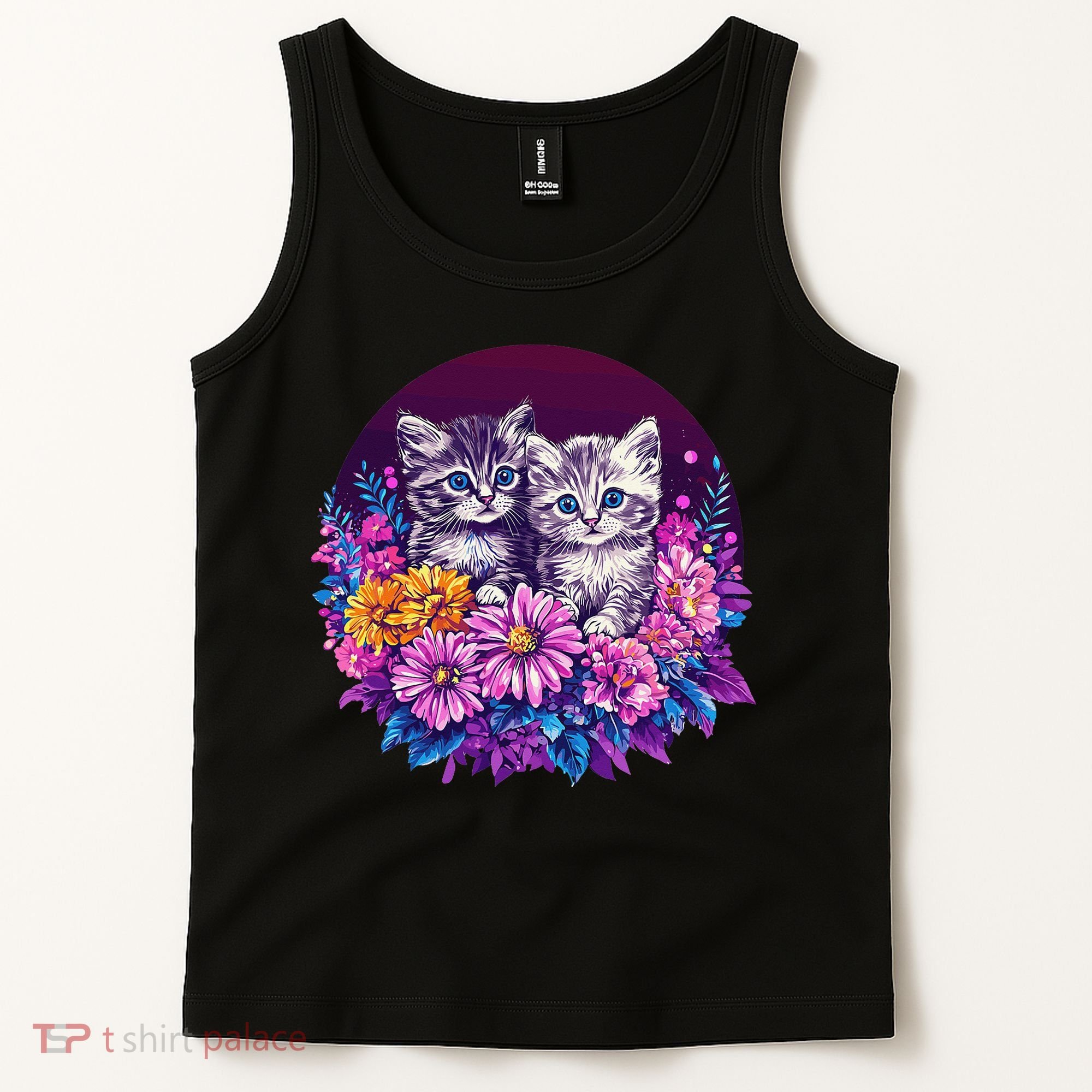 Adorable Kittens In Vibrant Floral Setting Tank Top