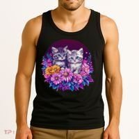 Adorable Kittens In Vibrant Floral Setting Tank Top thumb 3