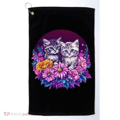 Adorable Kittens In Vibrant Floral Setting Golf Towel