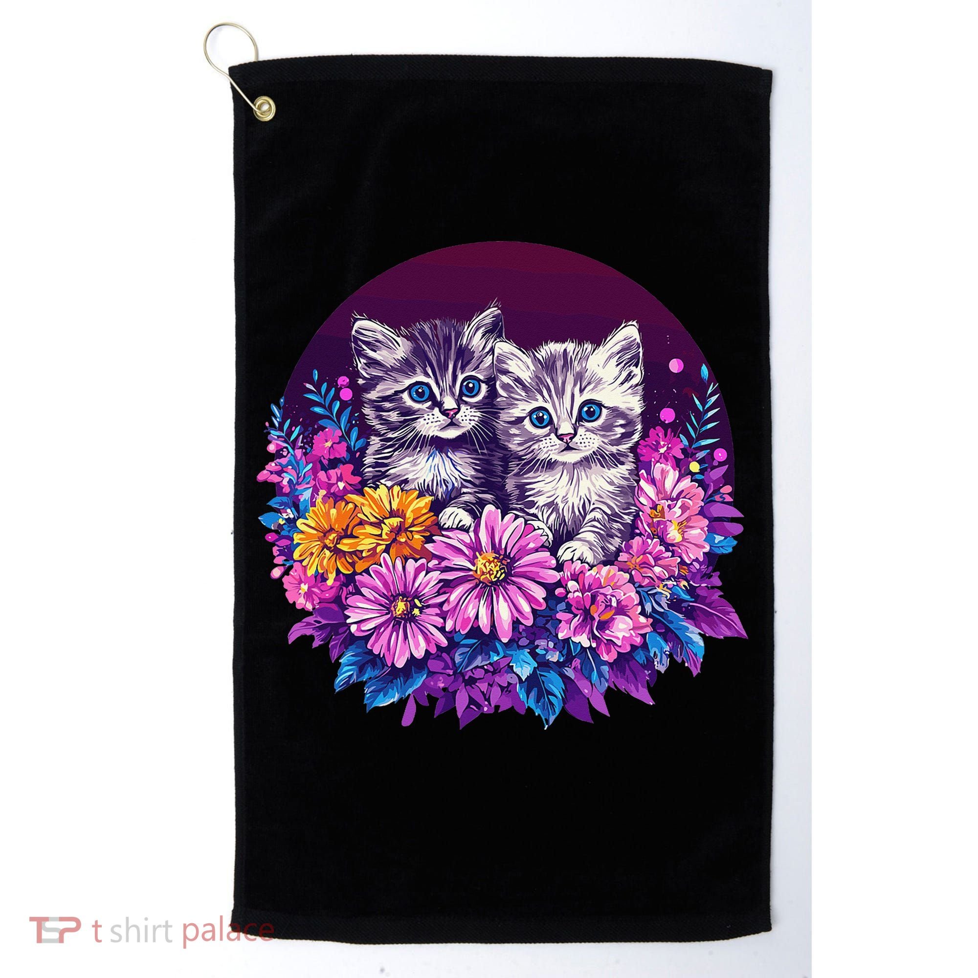 Adorable Kittens In Vibrant Floral Setting Golf Towel