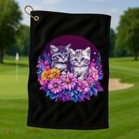 Adorable Kittens In Vibrant Floral Setting Golf Towel thumb 1