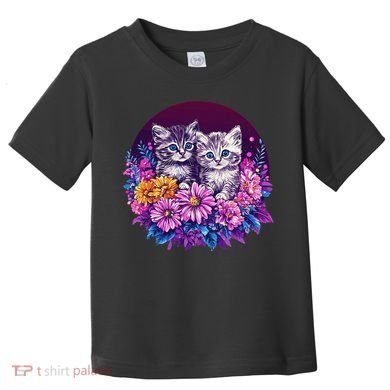 Adorable Kittens In Vibrant Floral Setting Toddler T-Shirt