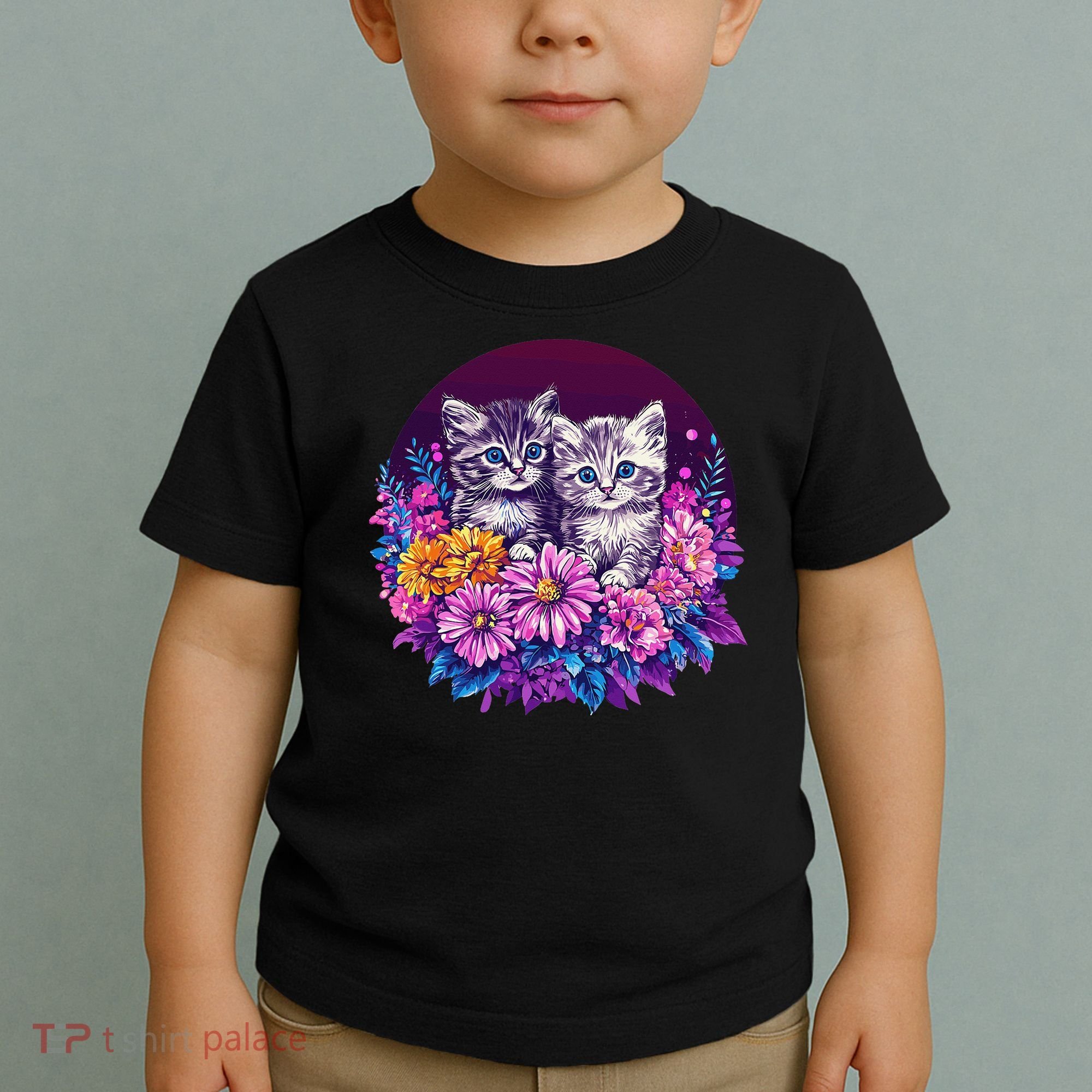 Adorable Kittens In Vibrant Floral Setting Toddler T-Shirt