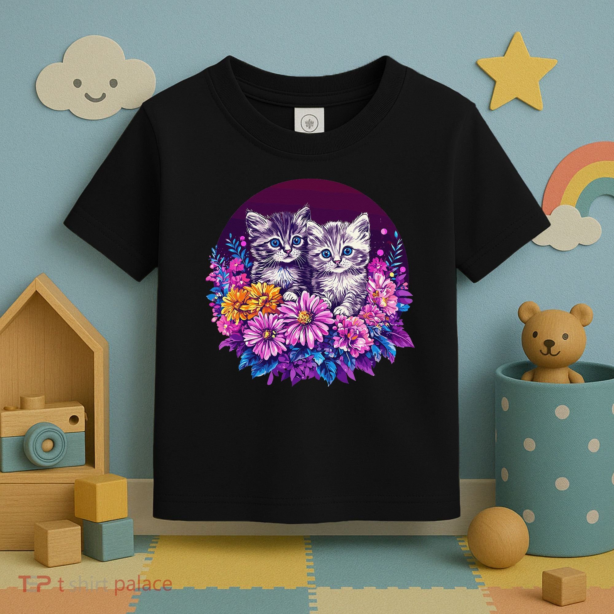 Adorable Kittens In Vibrant Floral Setting Toddler T-Shirt