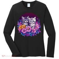 Adorable Kittens In Vibrant Floral Setting Women's Long Sleeve Shirt thumb 0