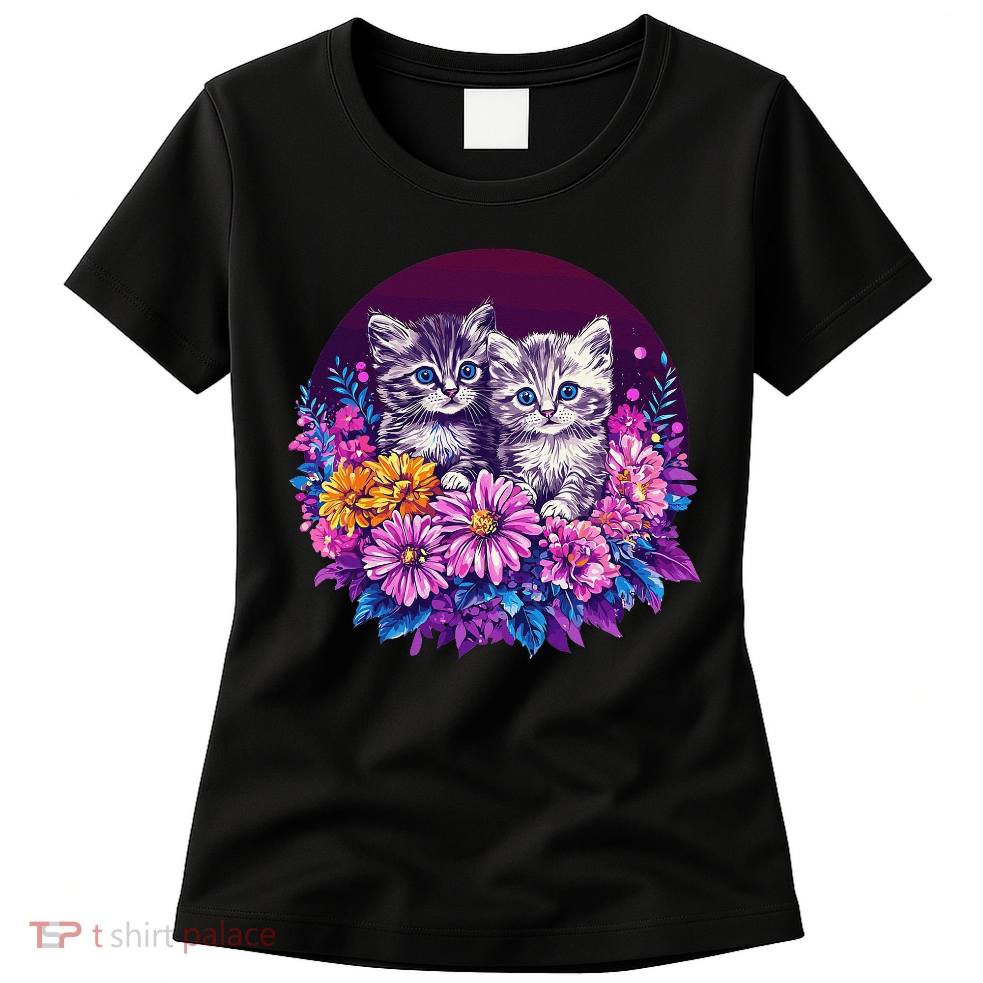 Adorable Kittens In Vibrant Floral Setting Women's T-Shirt