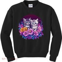 Adorable Kittens In Vibrant Floral Setting Kids Sweatshirt thumb 0