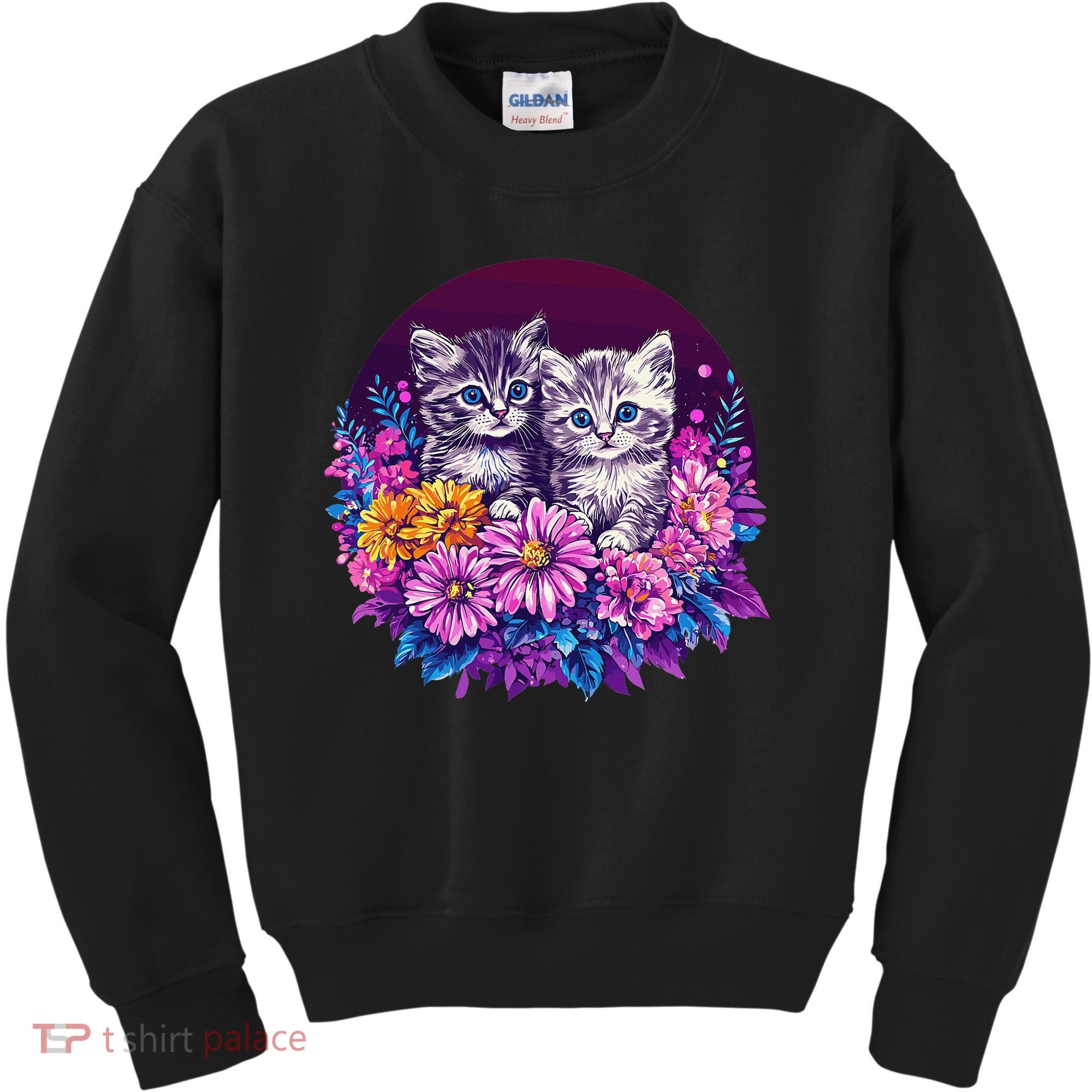 Adorable Kittens In Vibrant Floral Setting Kids Sweatshirt