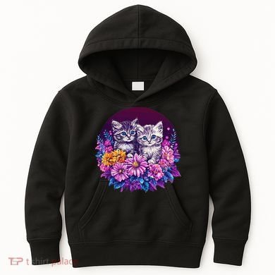 Adorable Kittens In Vibrant Floral Setting Kids Hoodie