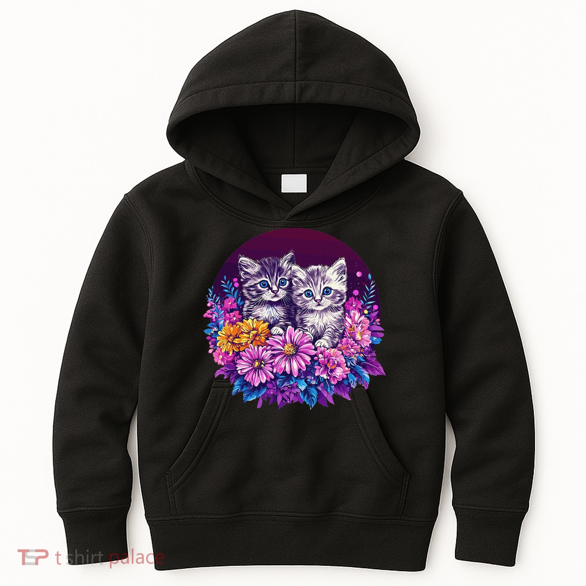 Adorable Kittens In Vibrant Floral Setting Kids Hoodie